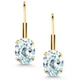 thumbnail image 2 of Gem Stone King Sky Blue Aquamarine Yellow Gold Plated Leverback Earrings for Women (1.50 Cttw, Gemstone March Birthstone, Oval 7X5MM), 2 of 4