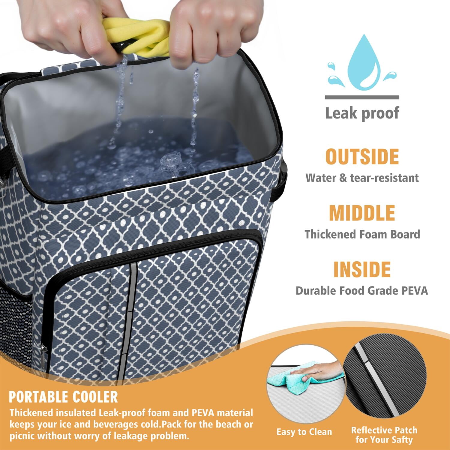 Travel Cooler Bag - Boho Bohemia Pioneer Flower Geometric Line Art Camping Beer Cooler Backpack with Bottle Opener- Waterproof Insulated Picnic Backpacks - Cooler Bag for Beach
