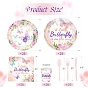 OUTMASTER Butterfly Party Decorations- 25 Guest Set Of Plates, Cups, Napkins & Utensils For Kids Parties.