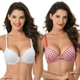 thumbnail image 1 of Curve Muse Women's Plus Size Perfect Shape Add 1 Cup Push Up Underwire Bras-2PK-White/Red,White-36B, 1 of 7