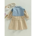 thumbnail image 4 of hirigin Kid Girl Dress, Long Sleeve Lapel Neck Denim Patchwork Drawstring Casual Party Dress, Khaki, 4 of 8