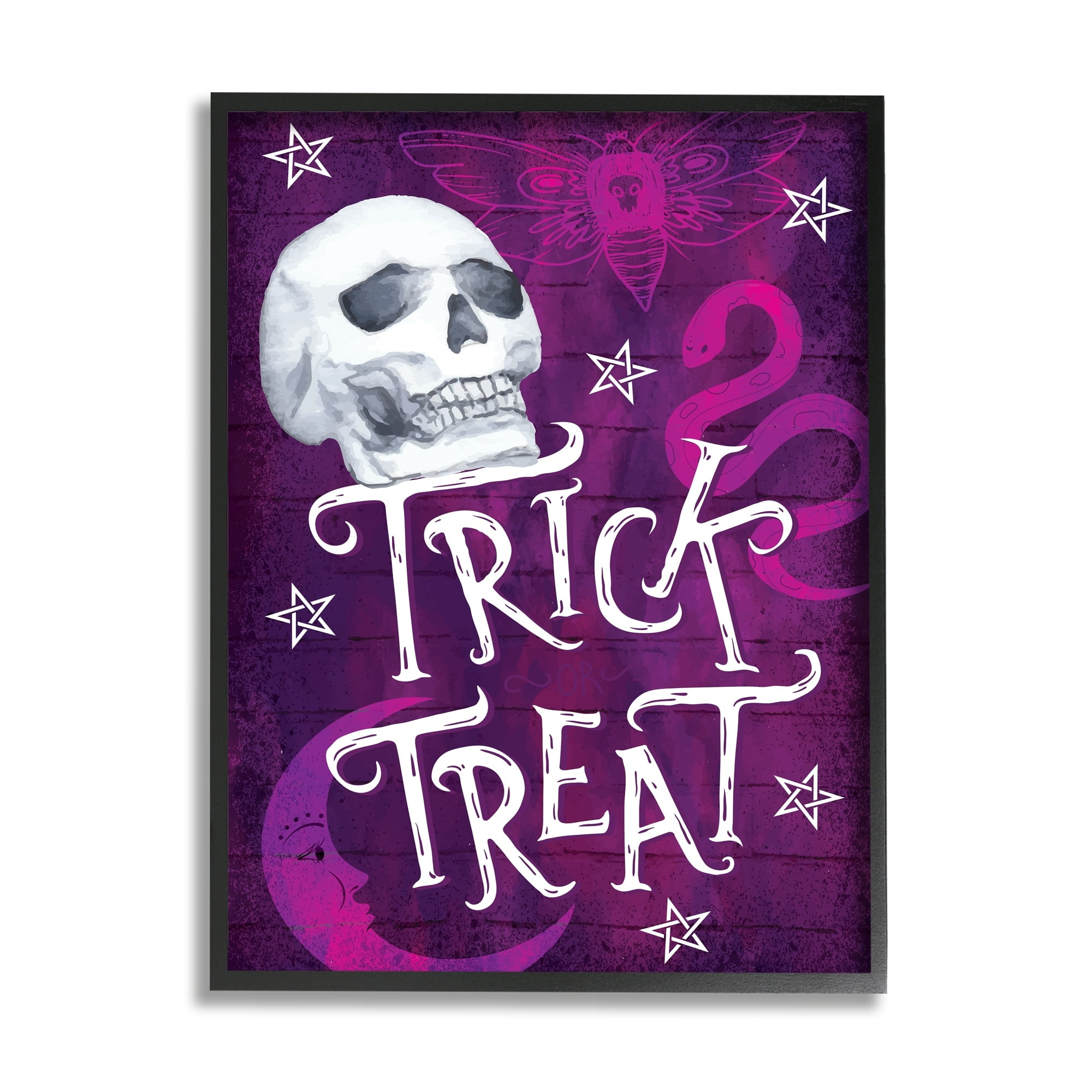 Stupell Industries Trick or Treat Purple Halloween Holiday Painting White Framed Art Print Wall Art