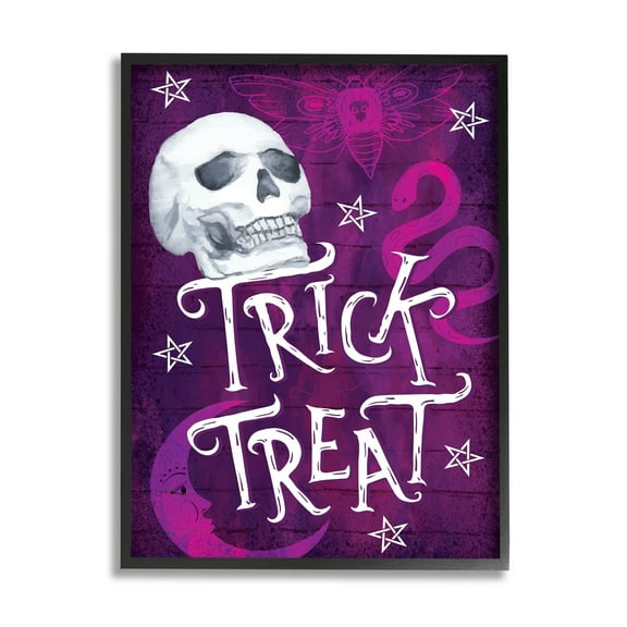 Stupell Industries Trick or Treat Purple Halloween Holiday Painting Black Framed Art Print Wall Art