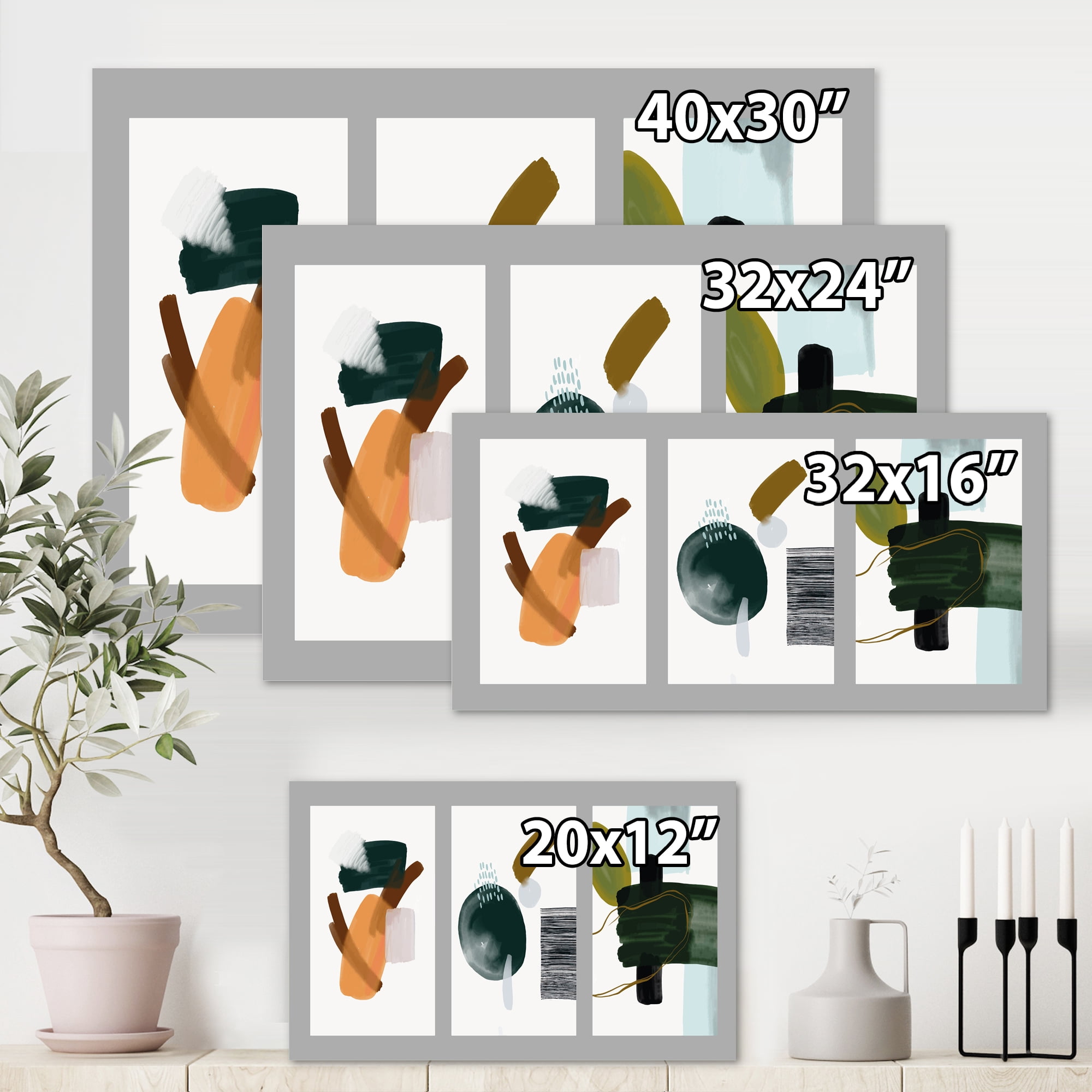 Composition Minimalistic of Organic Shapes IV 32 in x 16 in Painting Canvas Art Print, by Designart