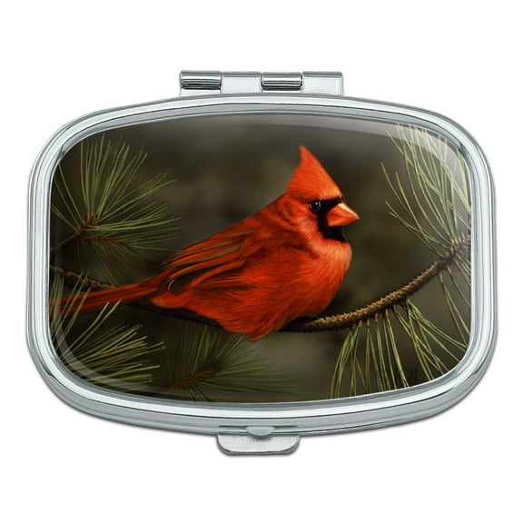 Northern Cardinal Red Pine Perch Rectangle Pill Case Trinket Gift Box