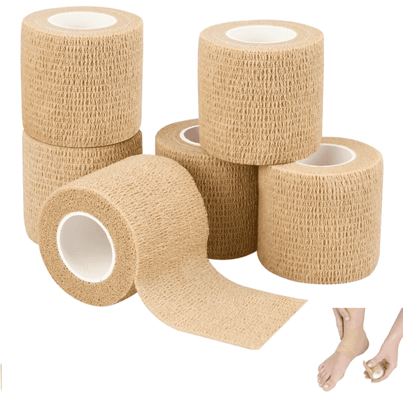 6 Pack Self Adhesive Elastic Bandage Wrap,2" x 5 Yards Stretch Self-Adherent Tape for Sports, Wrist, Ankle (Skin Colors)