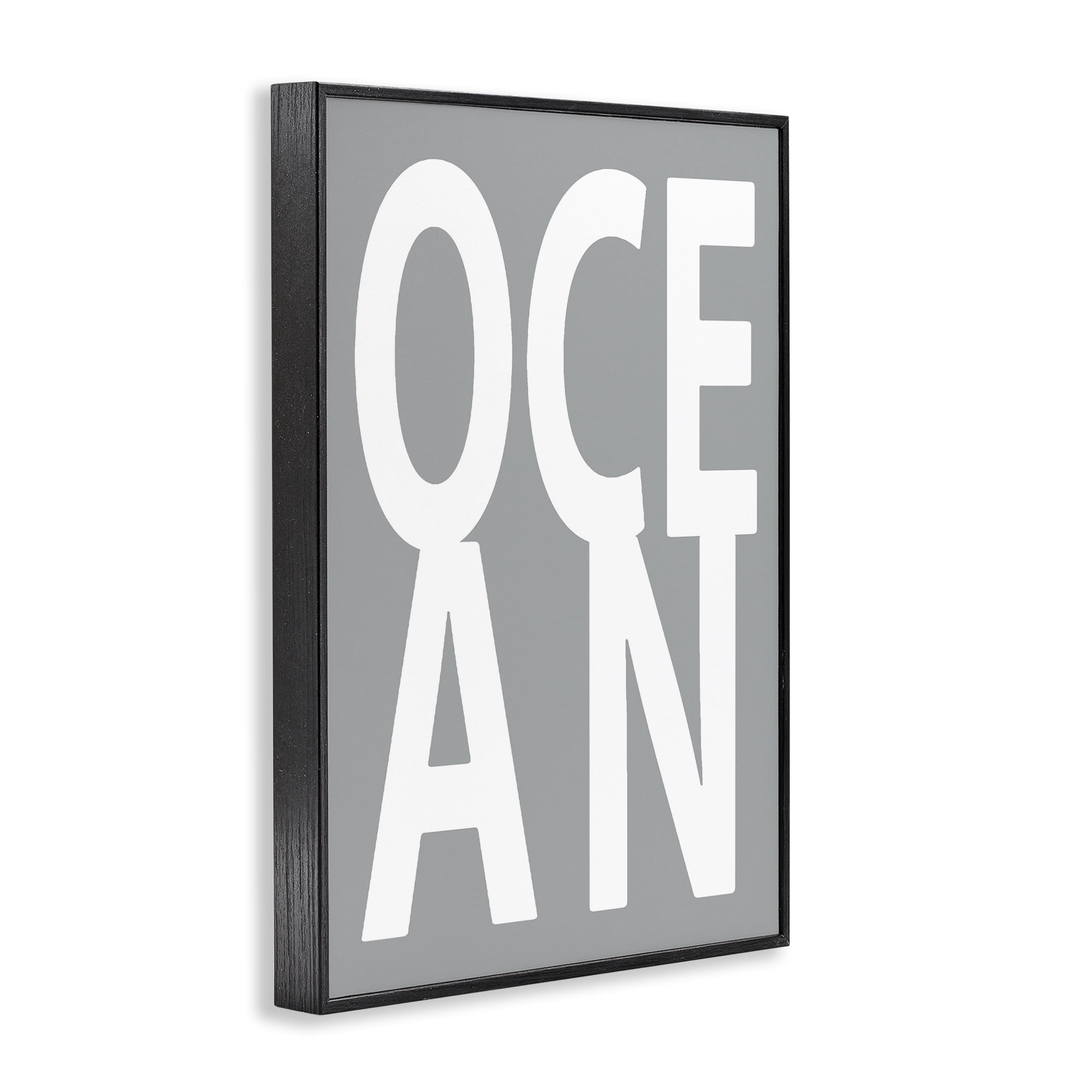 Stupell Industries Ocean Word on Grey Typography Painting Black Framed Art Print Wall Art, 16 x 24