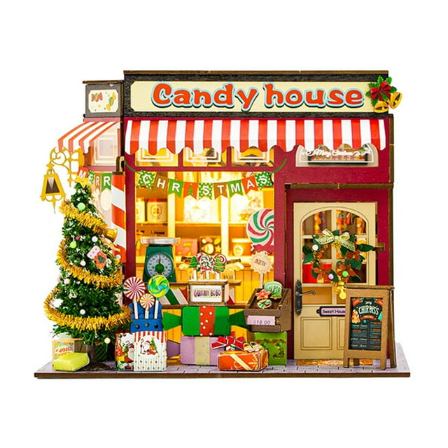 Maison de Bonbons de Noël Bricolage Mini Cabane Modèle Casse-Tête Architecture en Bois Kit d'Artisanat Cadeau Créatif des Fêtes pour Enfants Adultes 0,22 Lb