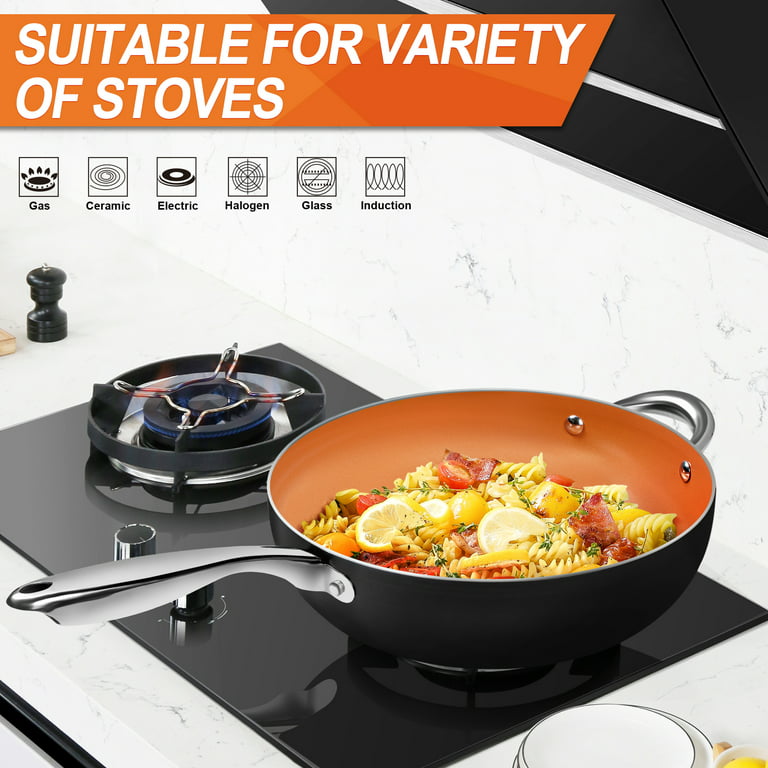 MICHELANGELO 10 Inch Copper Nonstick Frying Pan with Lid, Scratch Resistant  Ceramic Coating, Oven and Dishwasher Safe