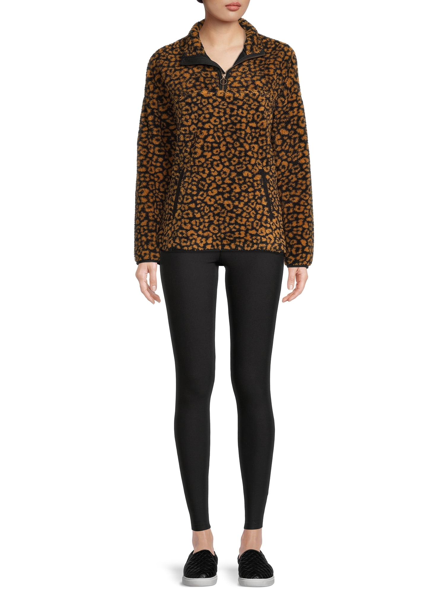 Time and Tru Women's and Plus faux shearling Quarter Zip Pullover Top
