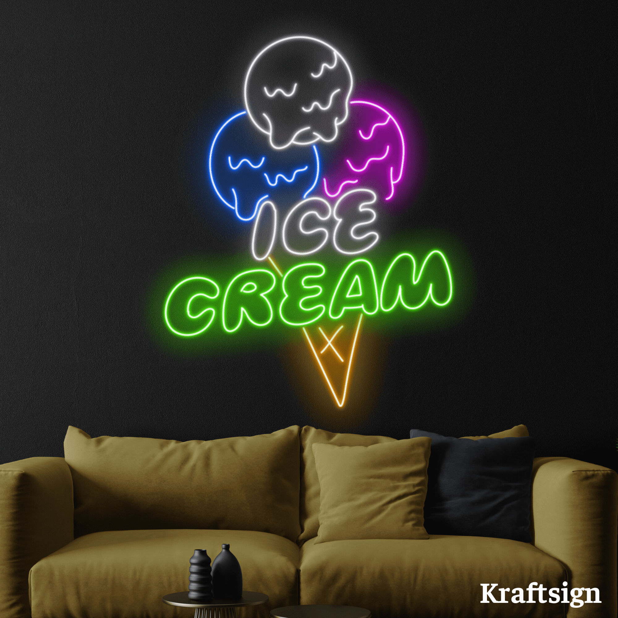 Craftnamesign Ice Cream Neon Sign, Open Welcome LED Signs, Ice Cream Decor
