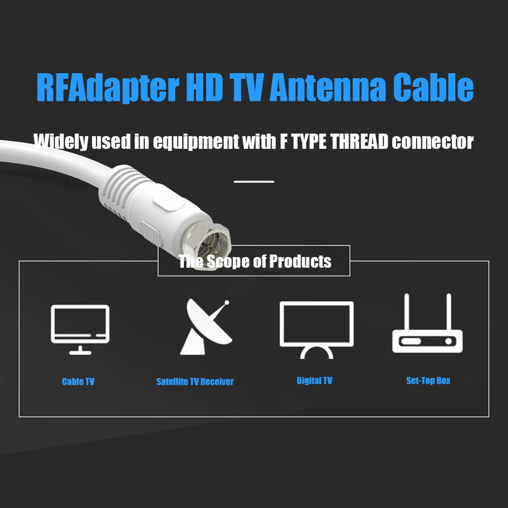 Short Coaxial Cable, 2-Pack 1ft Coaxial Cable, RG6 Cable 0.3m with Right Angle Connectors, White 75 Ohm Shield Digital Coax Cables with F-Male Connectors, Ideal for TV Antenna DVR Satellite