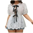 thumbnail image 2 of Gamivast Plus Size Women's Tops Short Sleeve Peplum Hem Back Bow Blouses Loose Crewneck Tunic Casual Shirts Going out Trendy outfits, 2 of 6