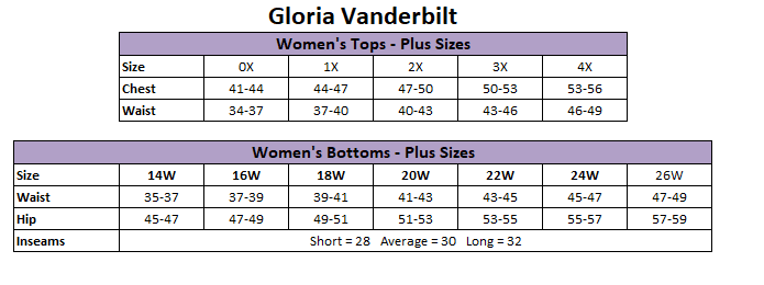 gloria vanderbilt pants size chart