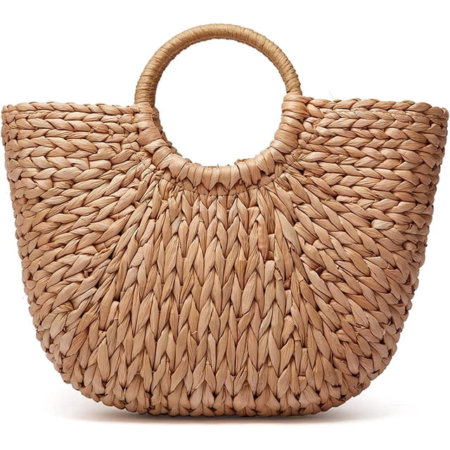 LHSHID Womens Large Straw Beach Tote Bag Hobo Summer Handwoven Bags Purse wth Pom Poms