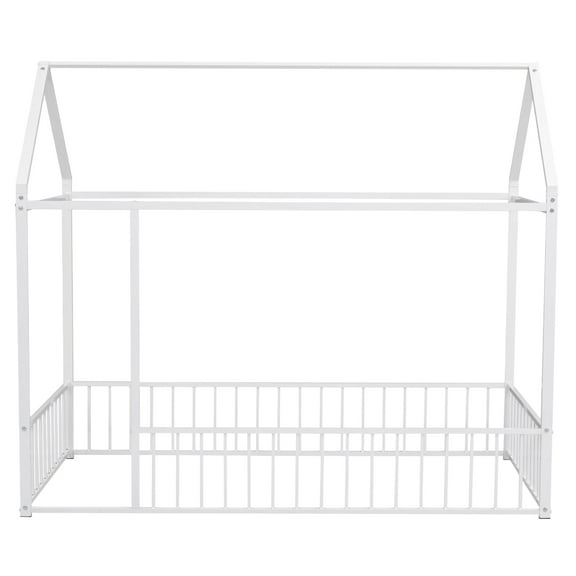 Dtwnek Twin Size Metal Bed House Bed Frame with Fence, White