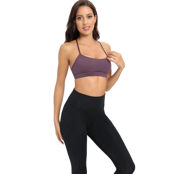 Wdgfv Women's Y-Back Sports Bra with Removable Pads Racerback Design Thin Spaghetti Straps for Workout and Yoga Purple M