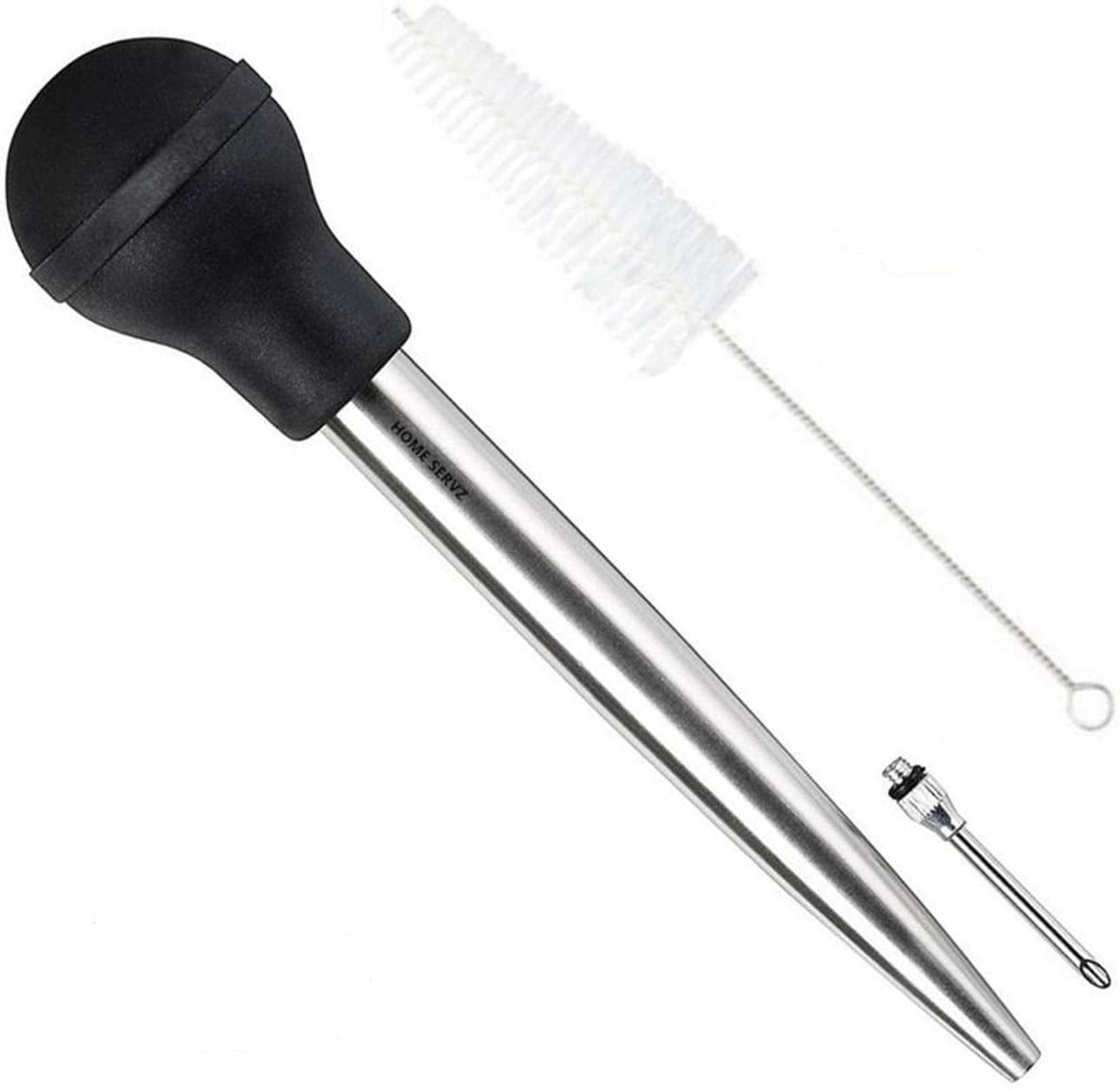 Turkey Baster Set Stainless Steel Black Rubber Brush Syringe Injector Needle Up for Kitchen Home Supply 