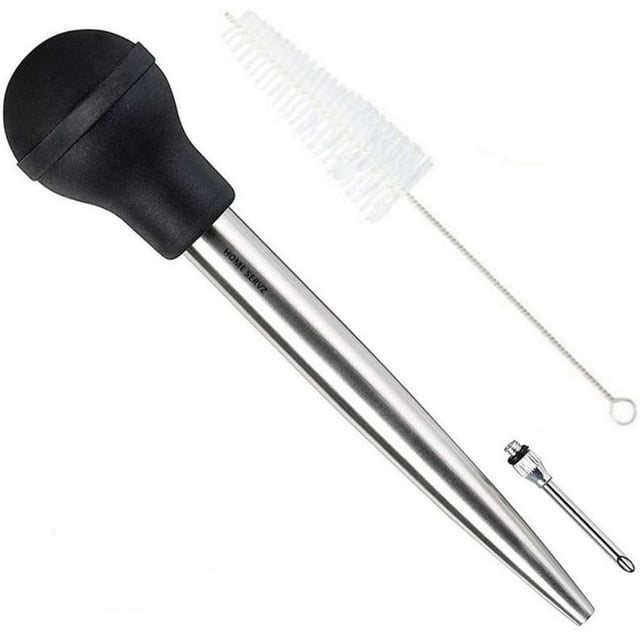 Jeringa para asado de acero inoxidable para el hogar, aguja para inyector y cepillo de limpieza, bola de goma negra Sailing Electrónica
