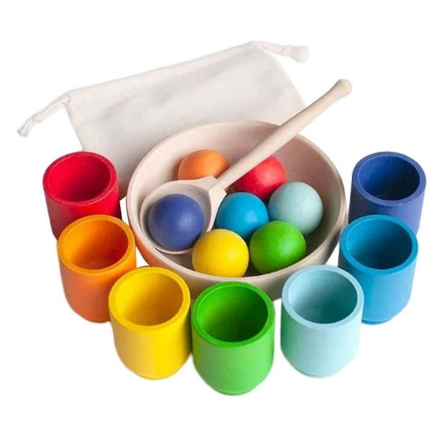 Rainbow Balls in Cups Montessori Toy Educational Toys Color Sorting and Counting 7 Color