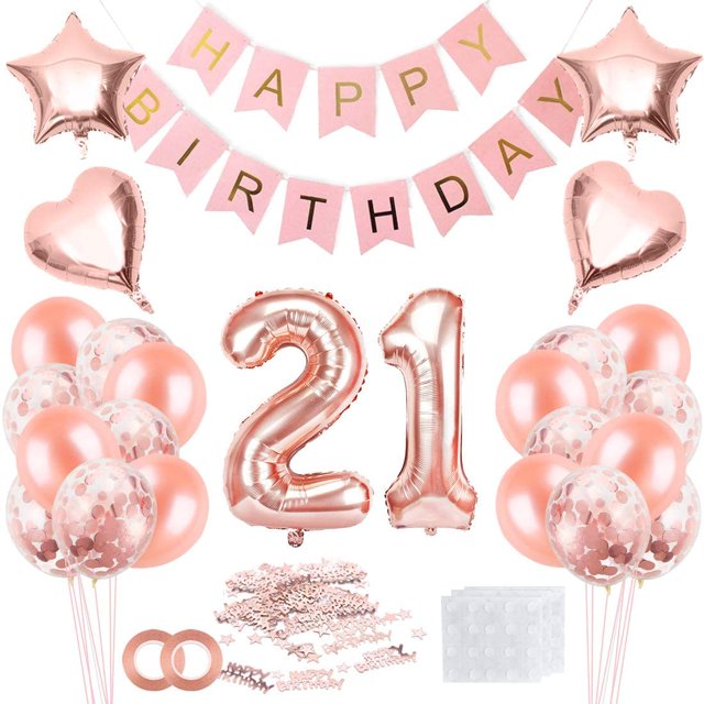 Globo de niña de cumpleaños número 21, globo de cumpleaños número 21 de oro rosa, globos de cumpleaños número 21 de oro rosa, globo de niña número 21, globos de cumpleaños de oro rosa, decoración de f