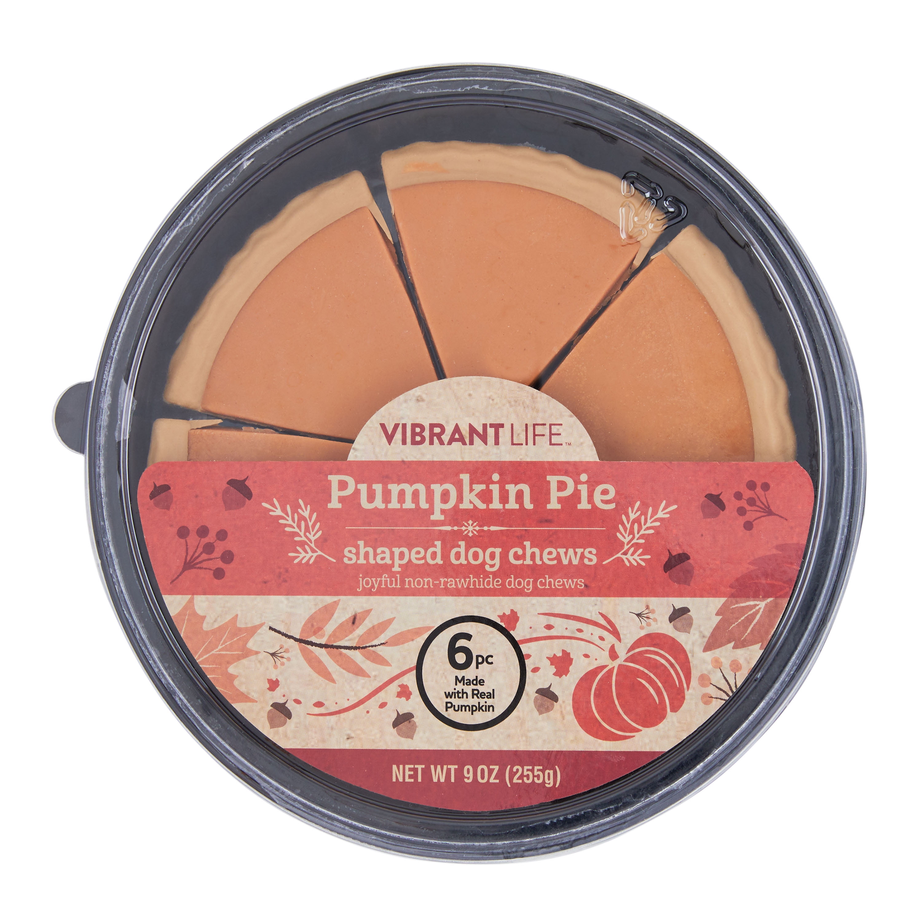 Vibrant Life Holiday Dog Treat Pumpkin Pie Shaped Chew, 9 oz, 100