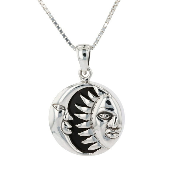 Jewelry Trends Sterling Silver Celestial Sun Moon Pendant Necklace 18" Created Black Onyx