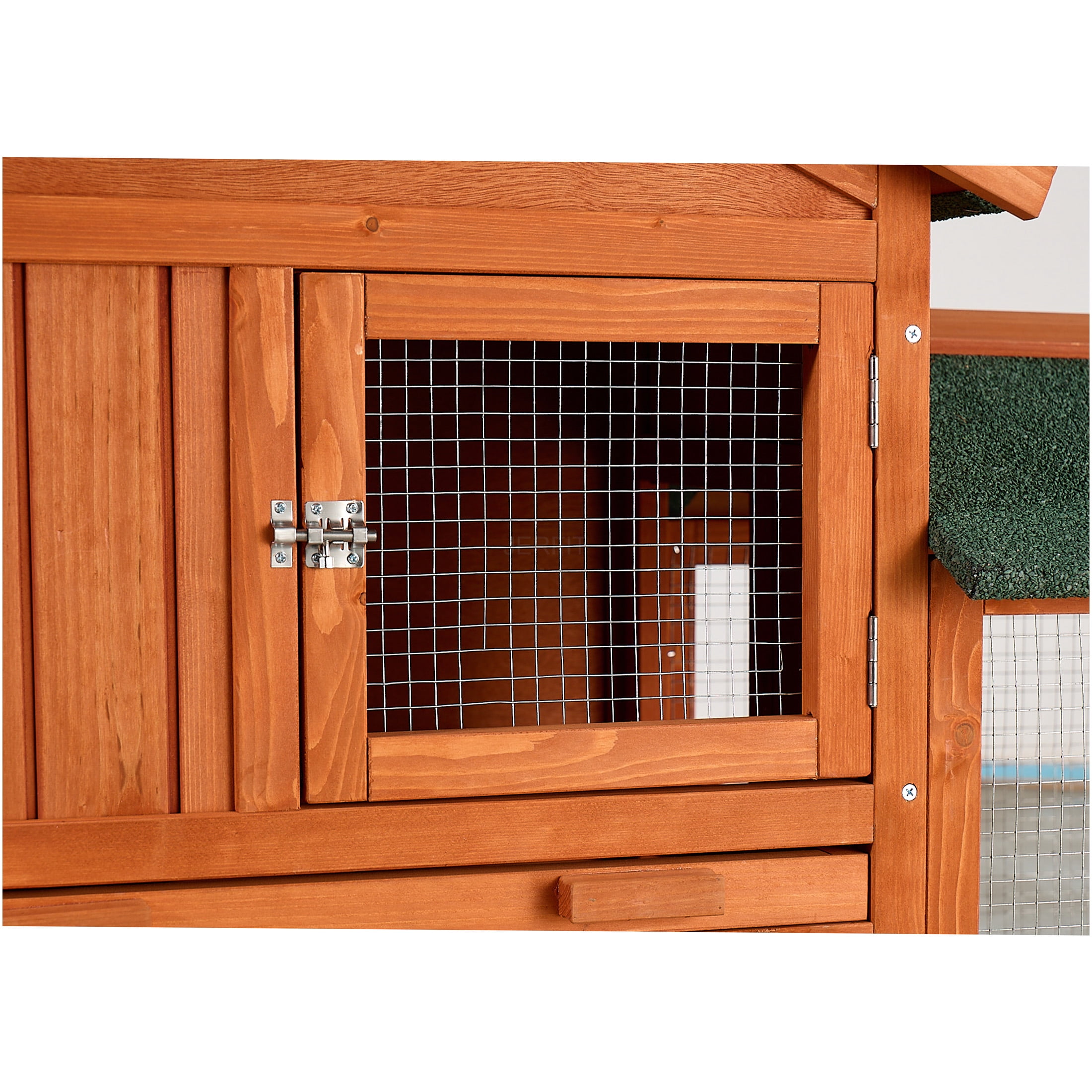 JERFIT Large Outdoor Rabbit Hutch with Waterproof Roof, 2-Story Wooden Bunny Cage with Pull-Out Tray, Ramp & Run for Rabbits, Guinea Pigs, Chickens