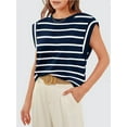 thumbnail image 3 of Chiclily Cap Sleeve Tank Tops for Women Summer Casual Basic T-Shirts, Navy Blue Stripe L, 3 of 6