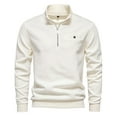 thumbnail image 4 of Cotton 1/4 Zip Pullover Men Long Sleeve Zipper Mock Neck Casual Sweatshirts Solid Color Fall Winter Tops (XL, White), 4 of 7