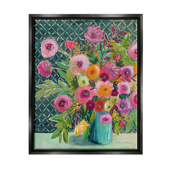 Stupell Industries Patterned Modern Flower Bouquet Botanical & Floral Painting Black Floater Framed Art Print Wall Art