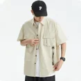 thumbnail image 2 of Camisas cargo de manga corta vintage japonesas de verano para hombres 2023, nuevas blusas lisas con múltiples bolsillos y hebillas de cincha, 2 of 5
