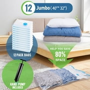 Vacuum Storage Bags with Pump, Space Saver Vacuum Seal Storage Bags 12-Pack Sealer Bags for Clothes, Clothing, Bedding, Comforter, Blanket,40x32
