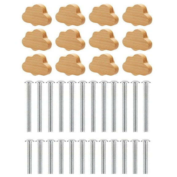 Boho Dresser Knobs- 12 Pack  Beech Wood Drawer Knobs Cloud-Shaped Wooden Dresser Pulls for Cabinets, Furniture