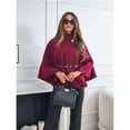 thumbnail image 4 of Ponchos con Mangas de Murciélago para Mujer, Abrigo Tipo Guisante, Cuello Alto, Capa, Chaqueta, Elegante Abrigo de Lana con Cinturón. Vino Tinto S, 4 of 7