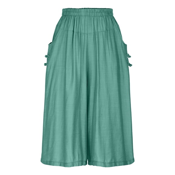 Costeam Womens Plus Size Pleated Flared Skort Dual Side Deep Hand Pockets Elastic High Waist Wide A Line Hem Lightweight Loose Fit Casual Short Pants