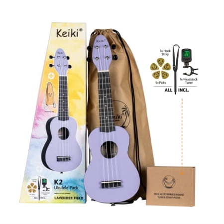 Keiki K2 Series Soprano Ukulele Pack - Includes: Tuner, Picks, Strap & Tote Bag