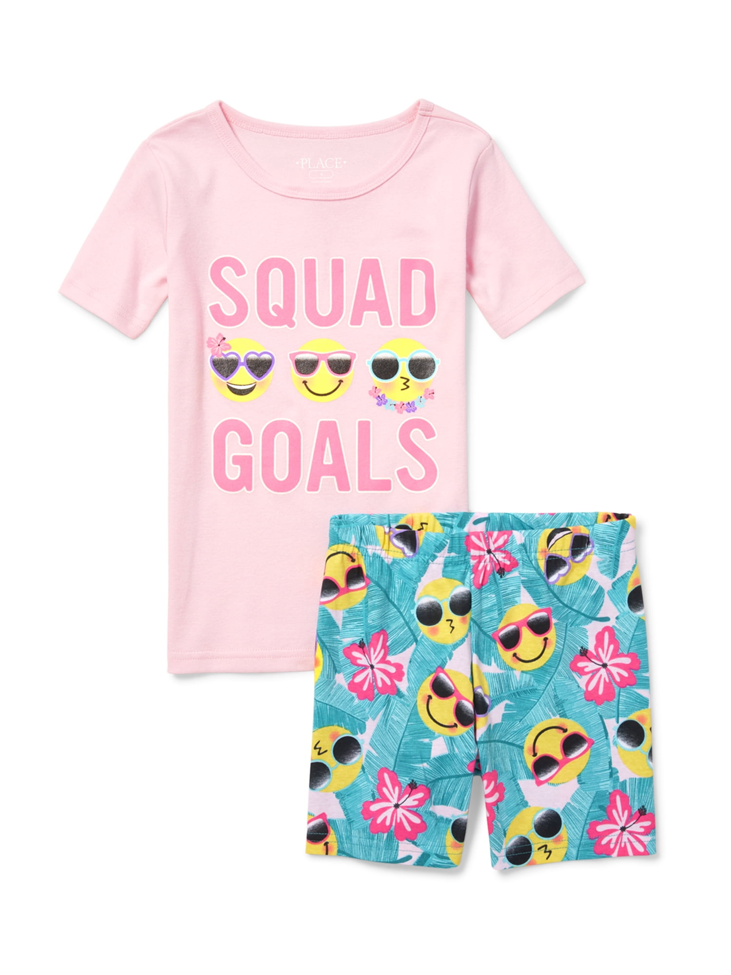 The Childrens Place Big Girls Emoji 2 Piece Sleepwear
