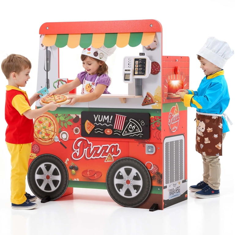 Wooden Pizza Food Truck Activity Center with Play Food, for Boys