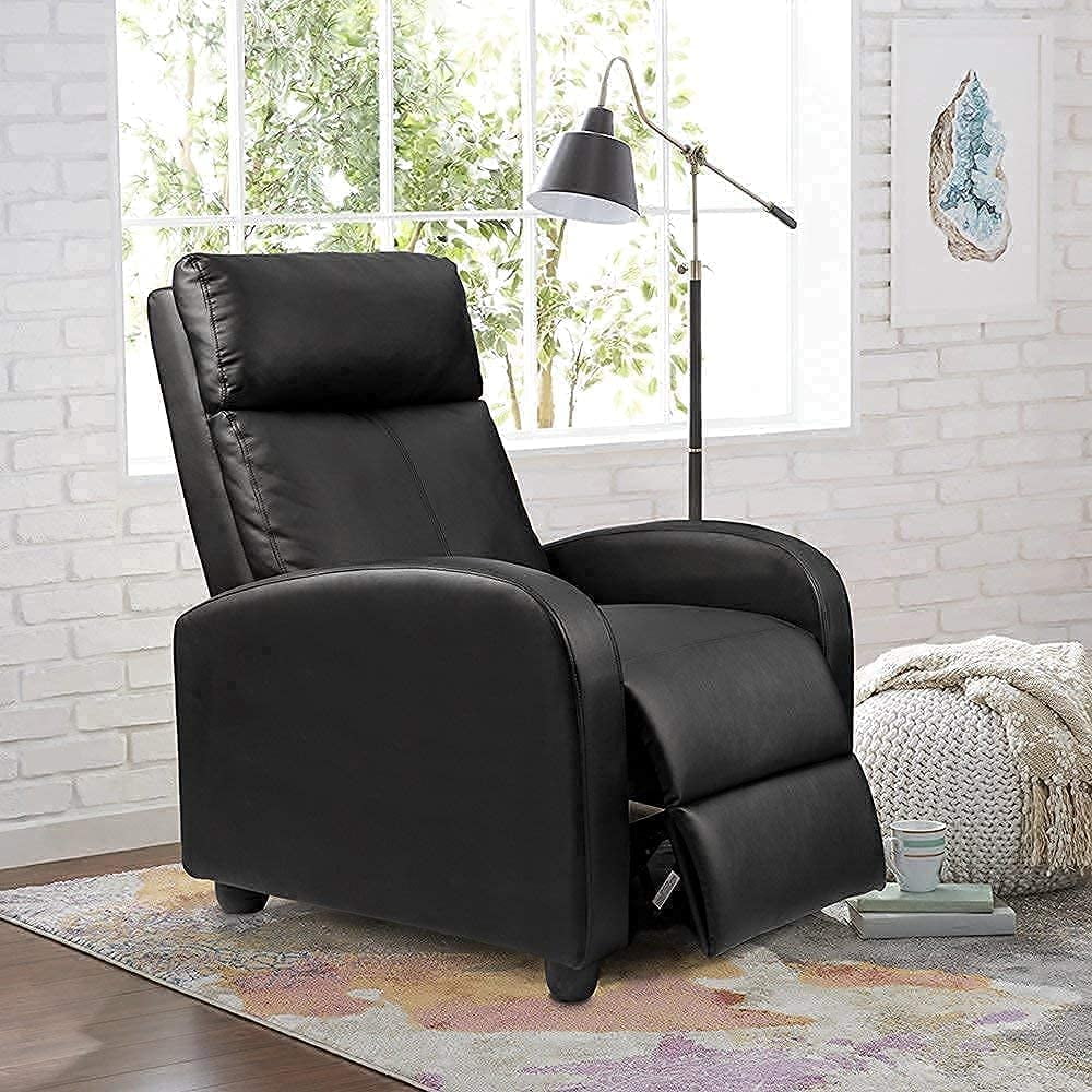 Lacoo Black PU Leather Single Sofa Recliner with Padded Seat and Backrest, Multi-Positions