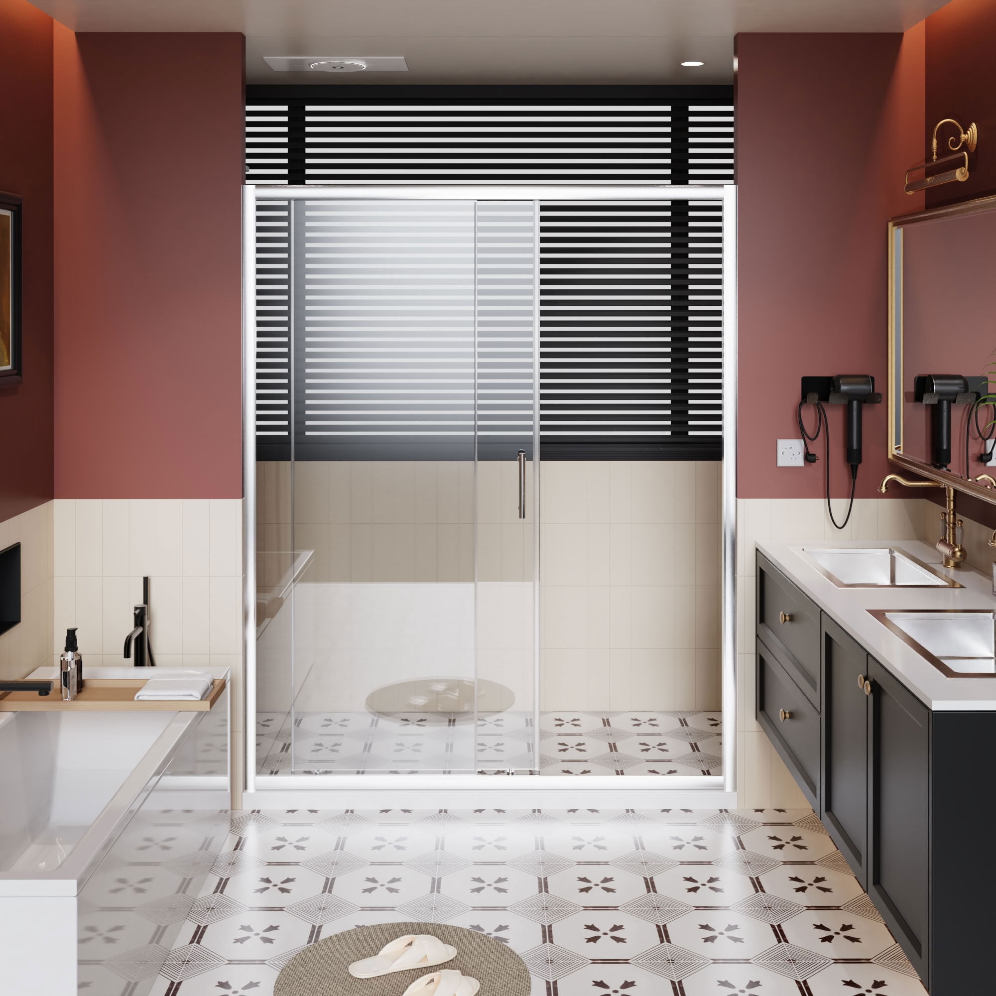 MAYEERTY Single Sliding Shower Door, 1/5" Tempered Glass with Stainless Steel Handle, Waterproof & Reversible Installation
