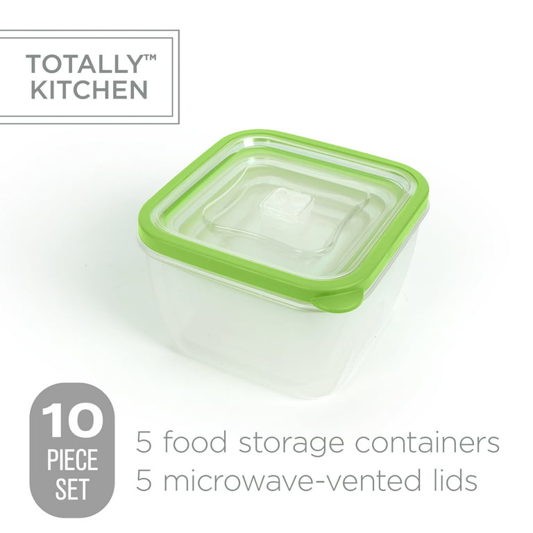 Totally Kitchen Square Food Containers | Microwave Safe & BPA Free | Thick, Durable & Leak Resistant | Green, Set of 5 (10 Pieces total)
