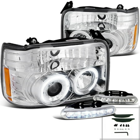 Chrome Halo Led (Spec-D Tuning 1992-1996 Ford Bronco F150 Halo Chrome Projector Headlights + Bumper Lights Led Fog (Left + Right) 92 93 94 95)