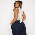thumbnail image 4 of LYMAYTER Women Fashion Tank Mock Neck Sleeveless Fluttering Belt Crop Vest Summer Side Ruched Blouse S-L, 4 of 9