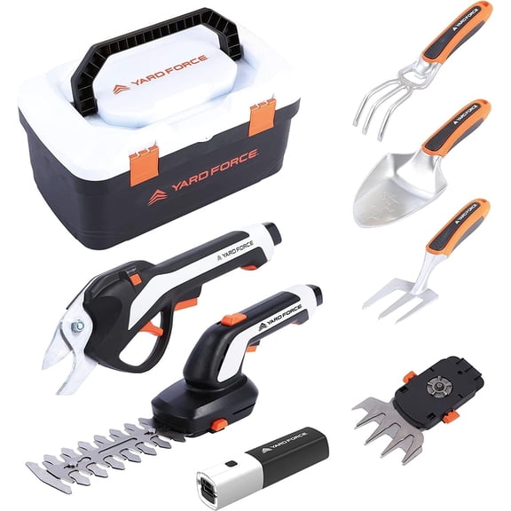 Yard Force 4v Multi-Tool Gardening Kit with Pruning, Shearing, Trimming Tools, Toolbox and Lithium-Ion USB Battery