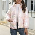 thumbnail image 3 of Defitshape Women's Long Sleeve Quilted Jacket Thermal Top Metallic Full Zip Spring High Neck Hooded Outerwear Pink 14, 3 of 4
