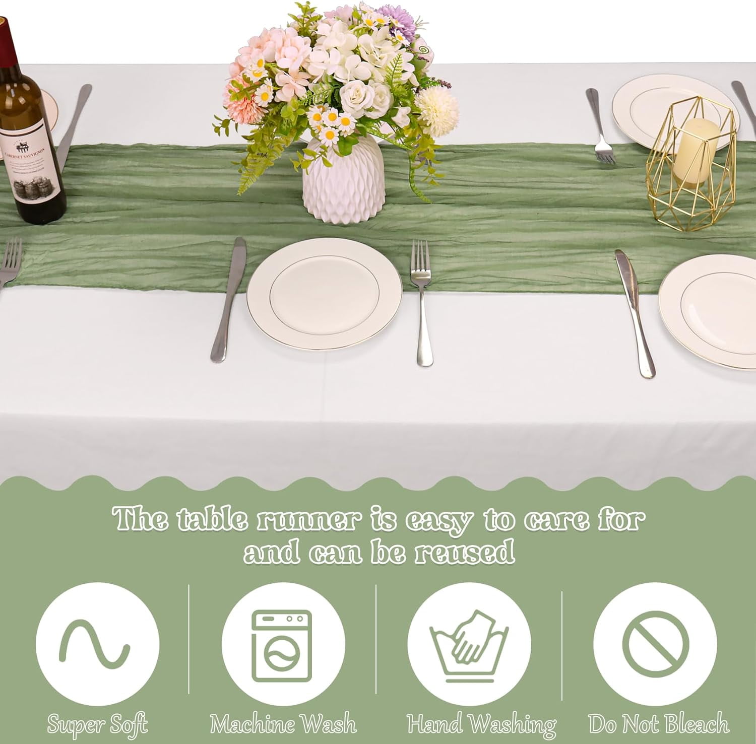 10 Pack Sage Green Cheesecloth Table Runner 10FT Boho Gauze Fabric Vintage Rustic
