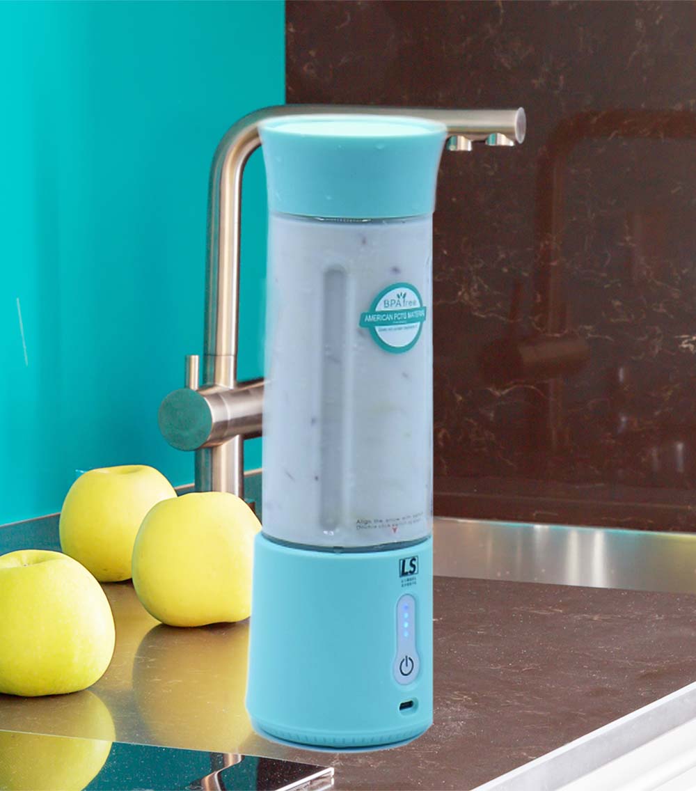 LSports | 500ml USB-C Portable Blender with Biodegradable Straws and 1000+ Smoothie Recipes | Blue