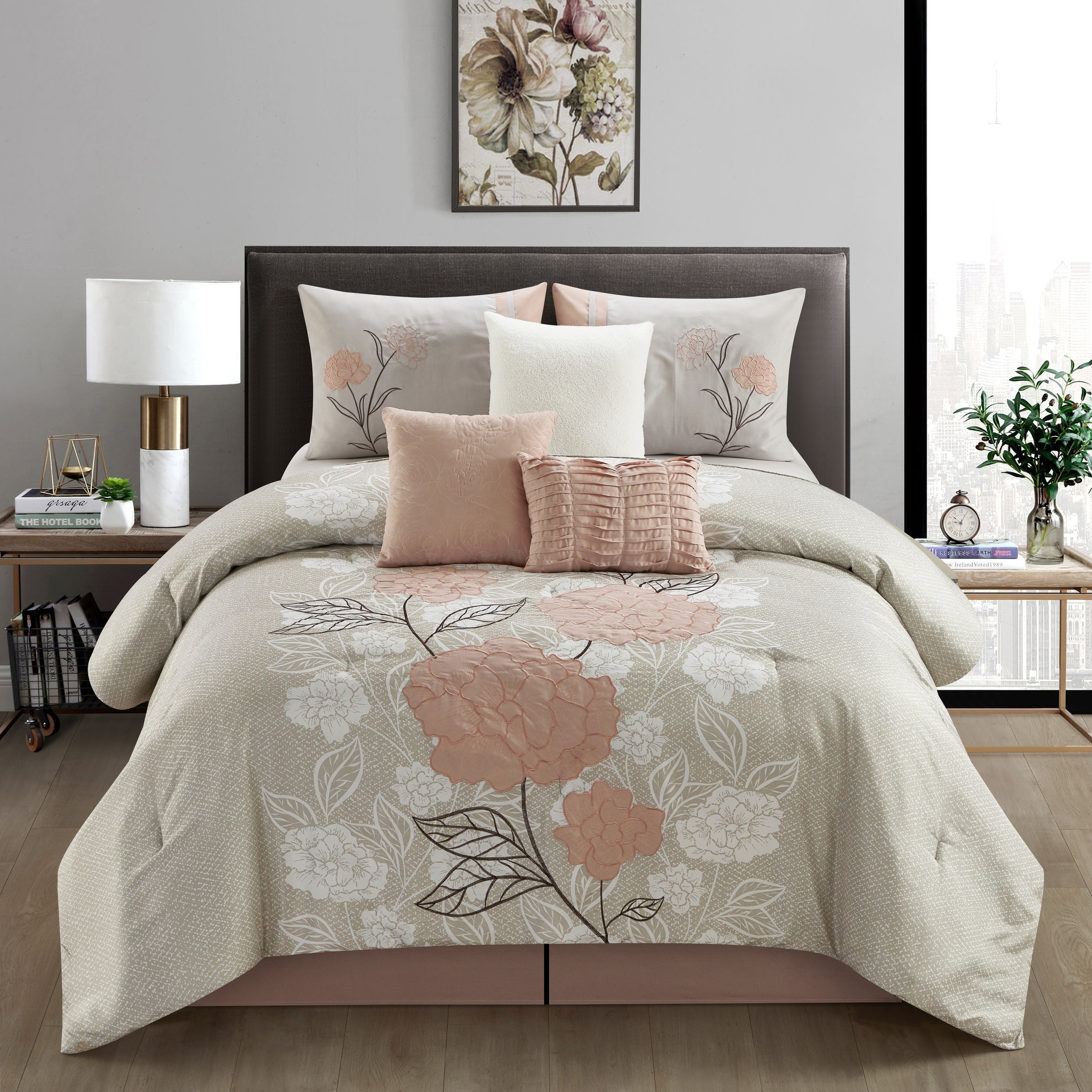 Nanshing Grand Avenue Carmella 7 Piece Floral Comforter Set California ...