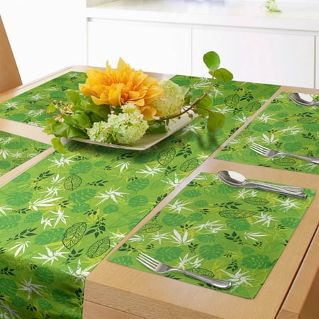 

Forest Table Runner & Placemats Jungle Scene of Tropical Monstera Leaves Set for Dining Table Decor Placemat 4 pcs + Runner 14 x72 Lime Green Evergreen by Ambesonne